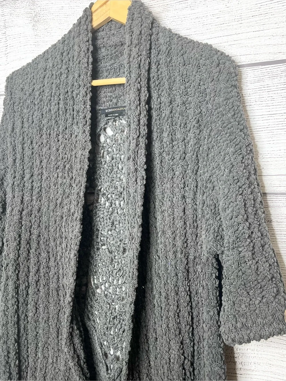 BCBGMaxAzria Charcoal Gray Textured Boho Crochet Back Cardigan Size Small